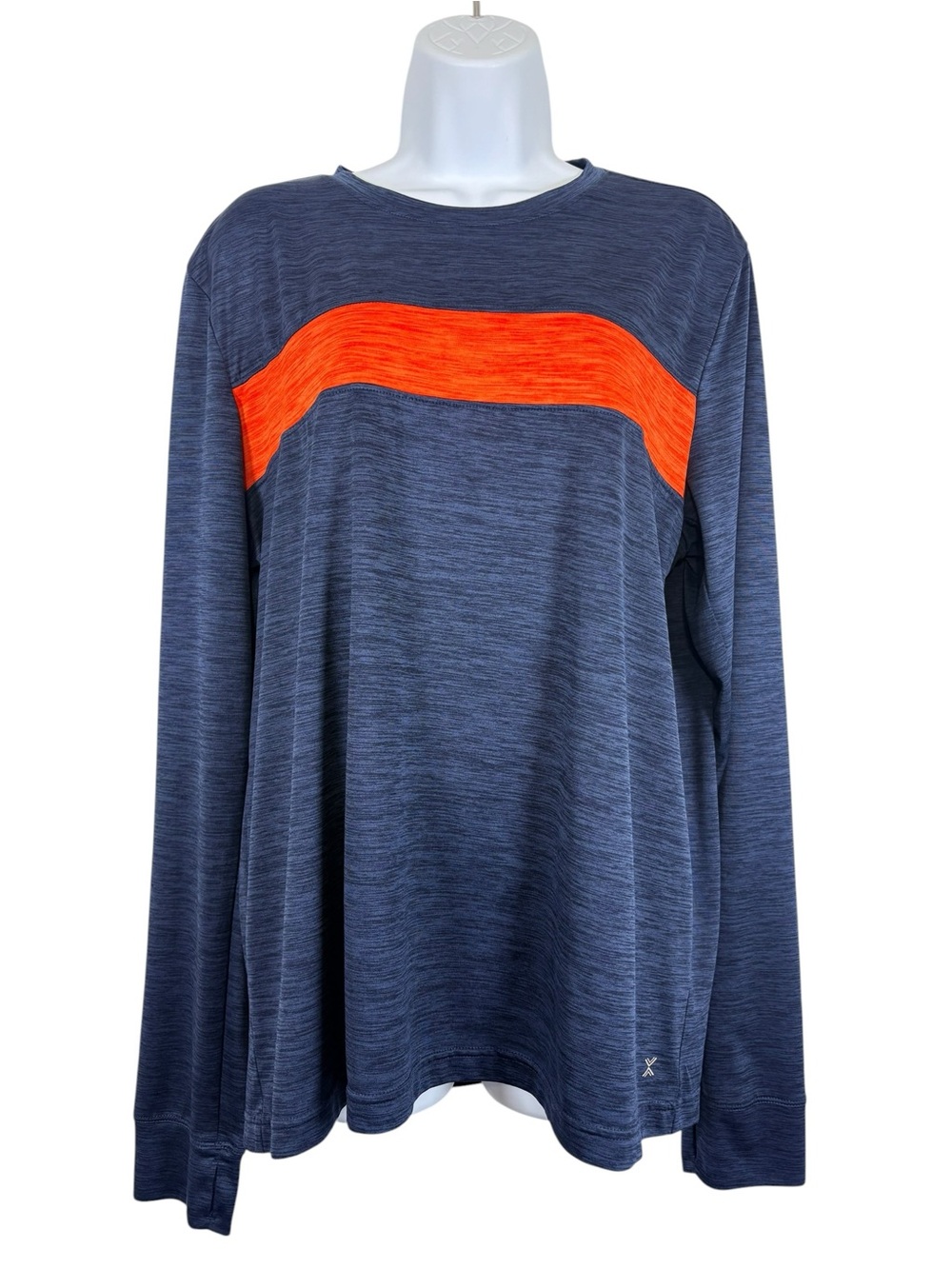 Xersion Training Tee Long Sleeve Blue Orange SzL Activewear Performance Top Gym